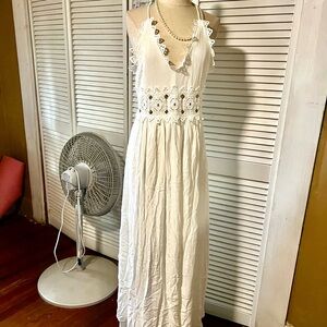 White Crochet Waist Maxi Dress